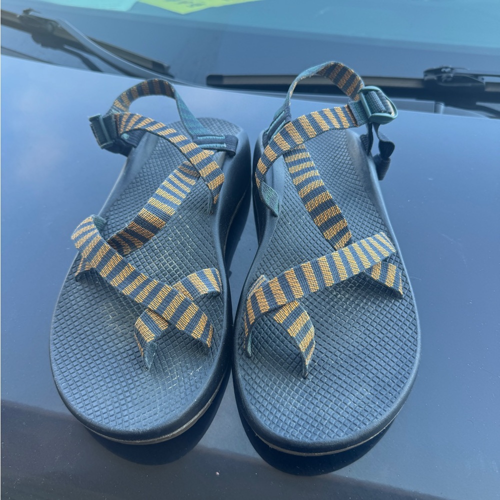 Chaco Black and Yellow Striped Sandals